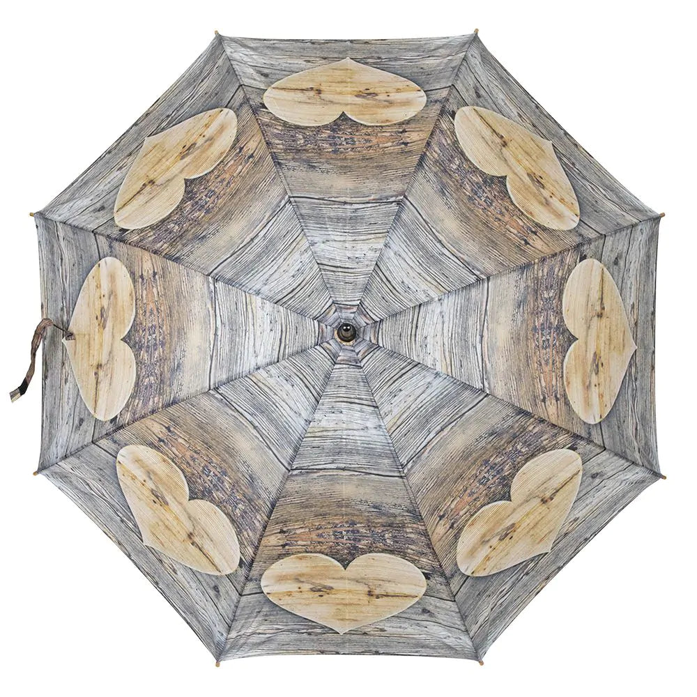Regenschirm Holzherz mit Holzgriff