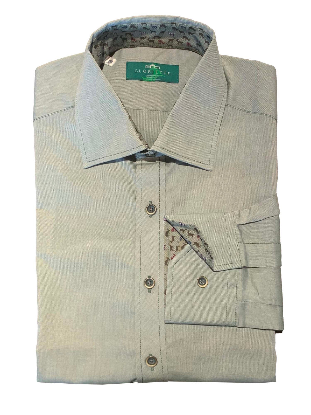 Gloriette Herren Hemd in hellem oliv mit raffinierten Detaills
