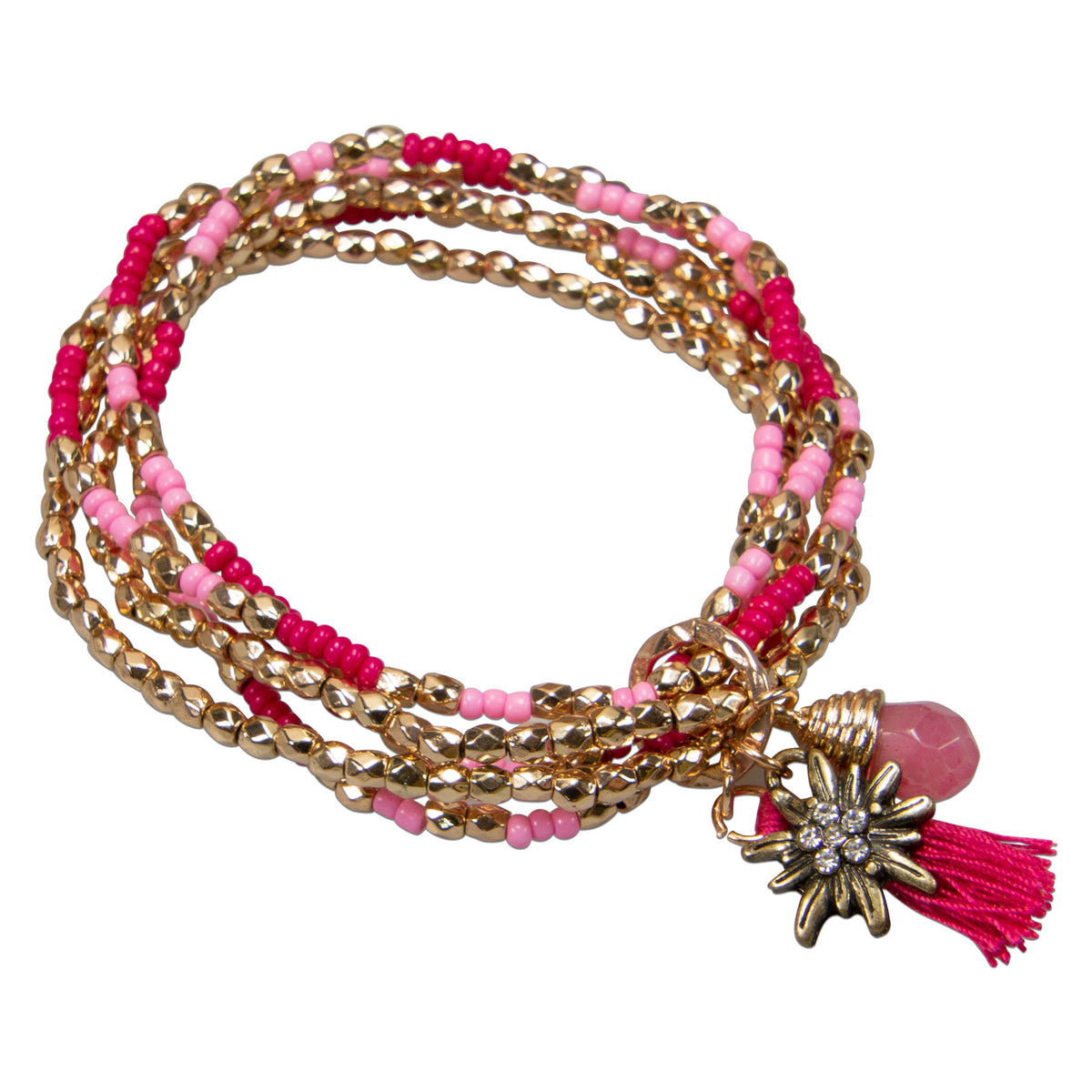 Alpenflüstern Perlenarmband Edelweiss Sommer pink-fuchsia