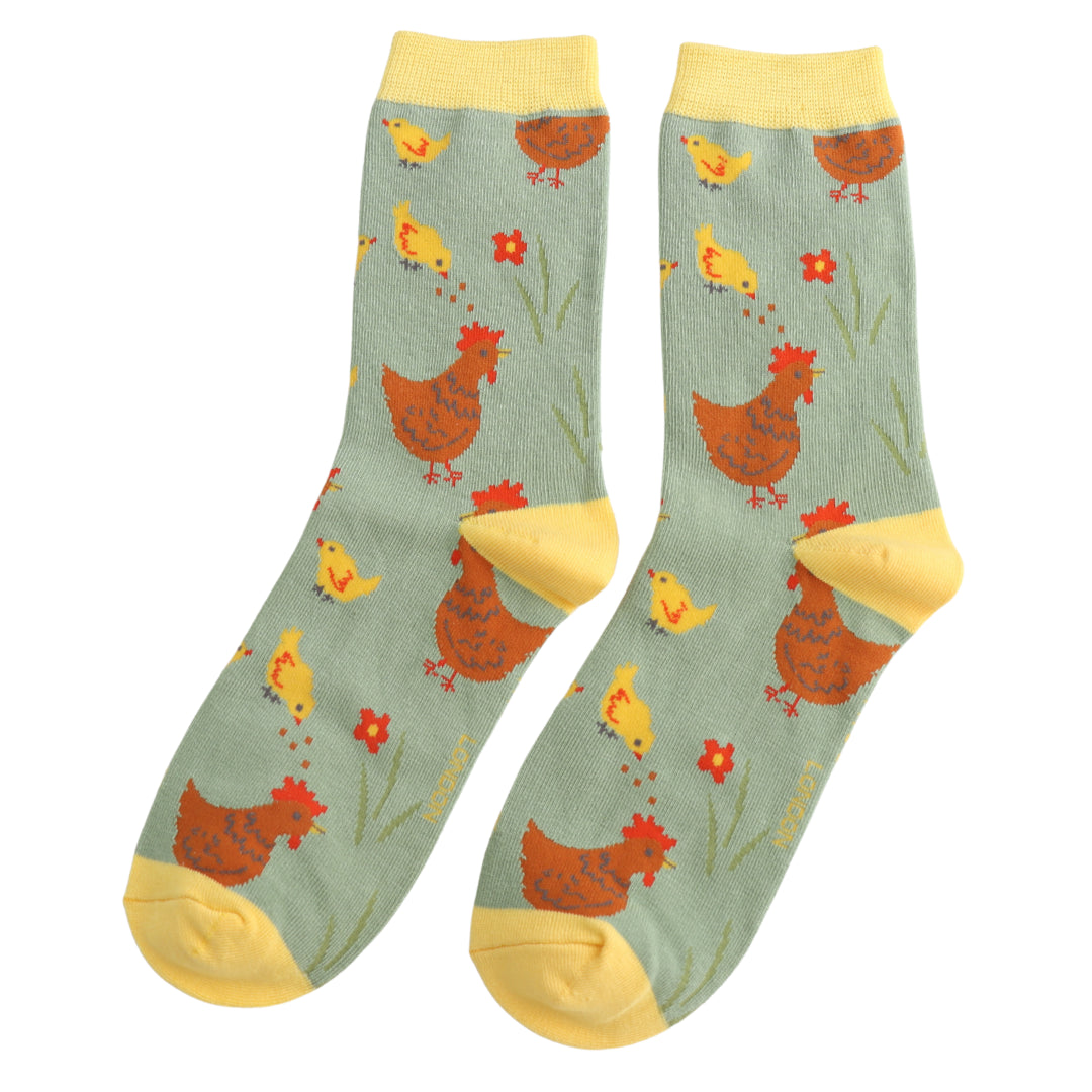 Damen Motivsocken mit Hühnern und Küken